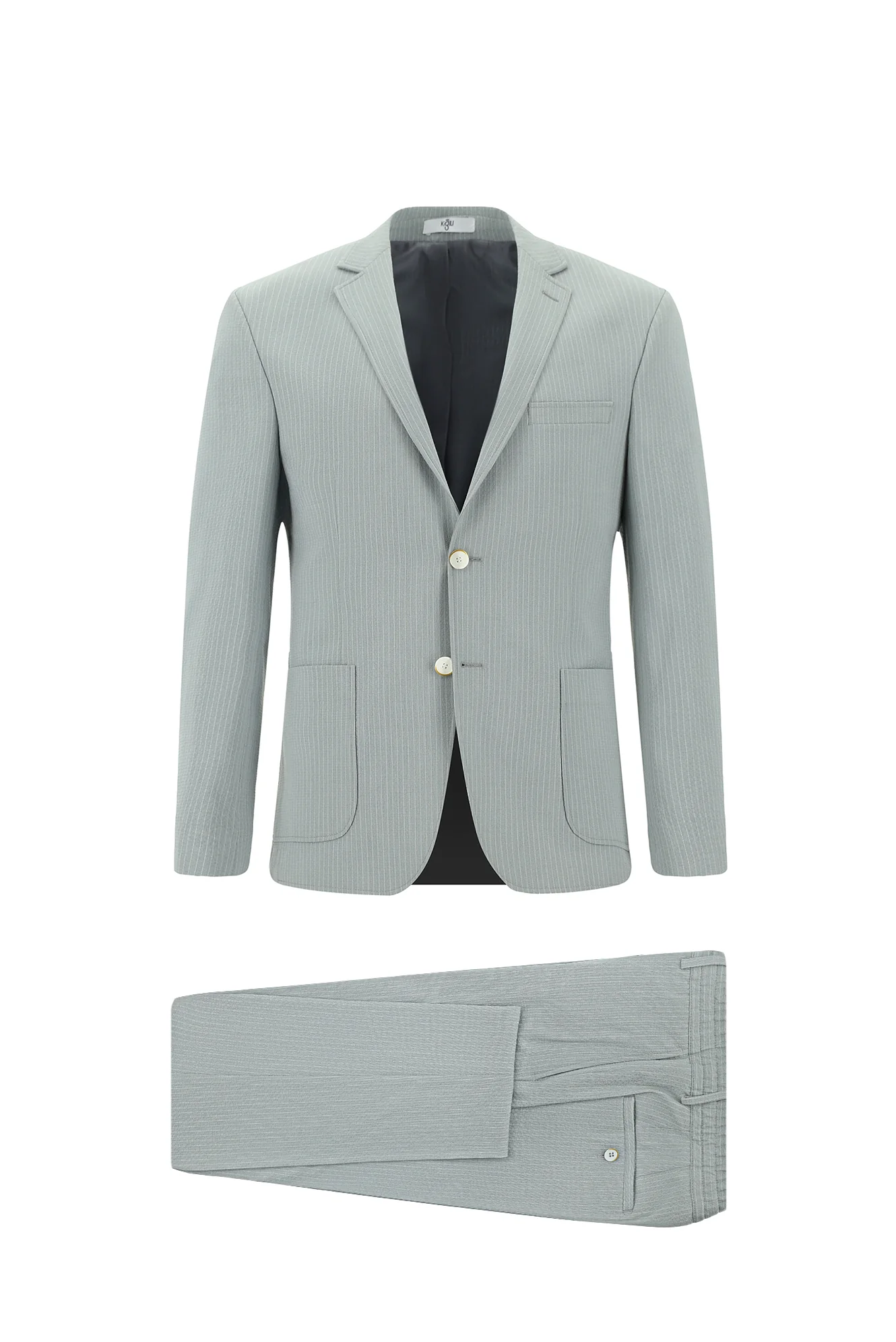 Orta Gri 7 Drop Super Slim Fit Eksra Dar Kesim Çizgili Beli Lastikli İpli Gofre Takım Elbise - Image 7