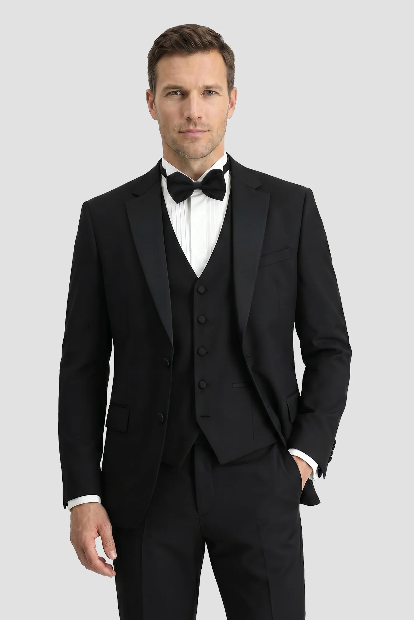 Siyah 7 Drop Slim Fit Dar Kesim Mono Yaka Yelekli Smokin & Damatlık - Image 2
